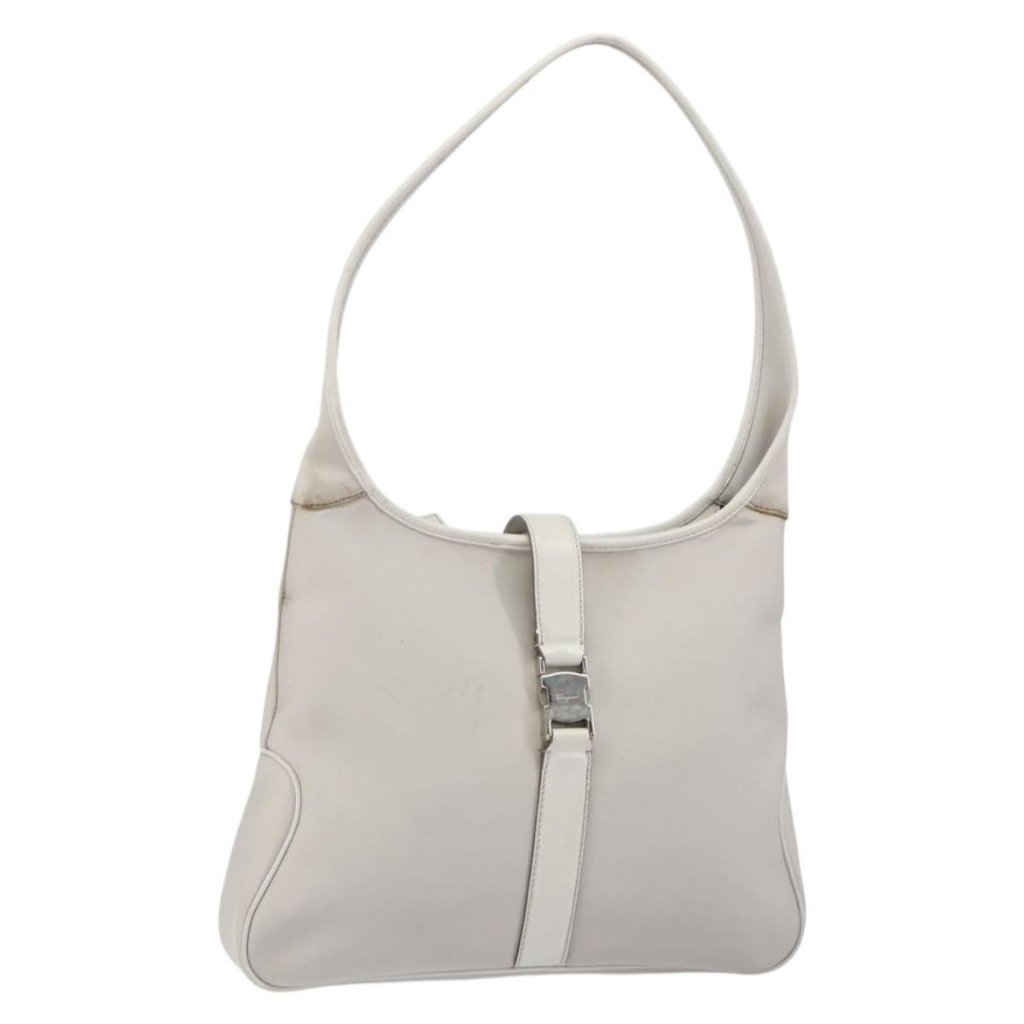 Authentic Salvatore Ferragamo Shoulder Bag Nylon Gray Silver